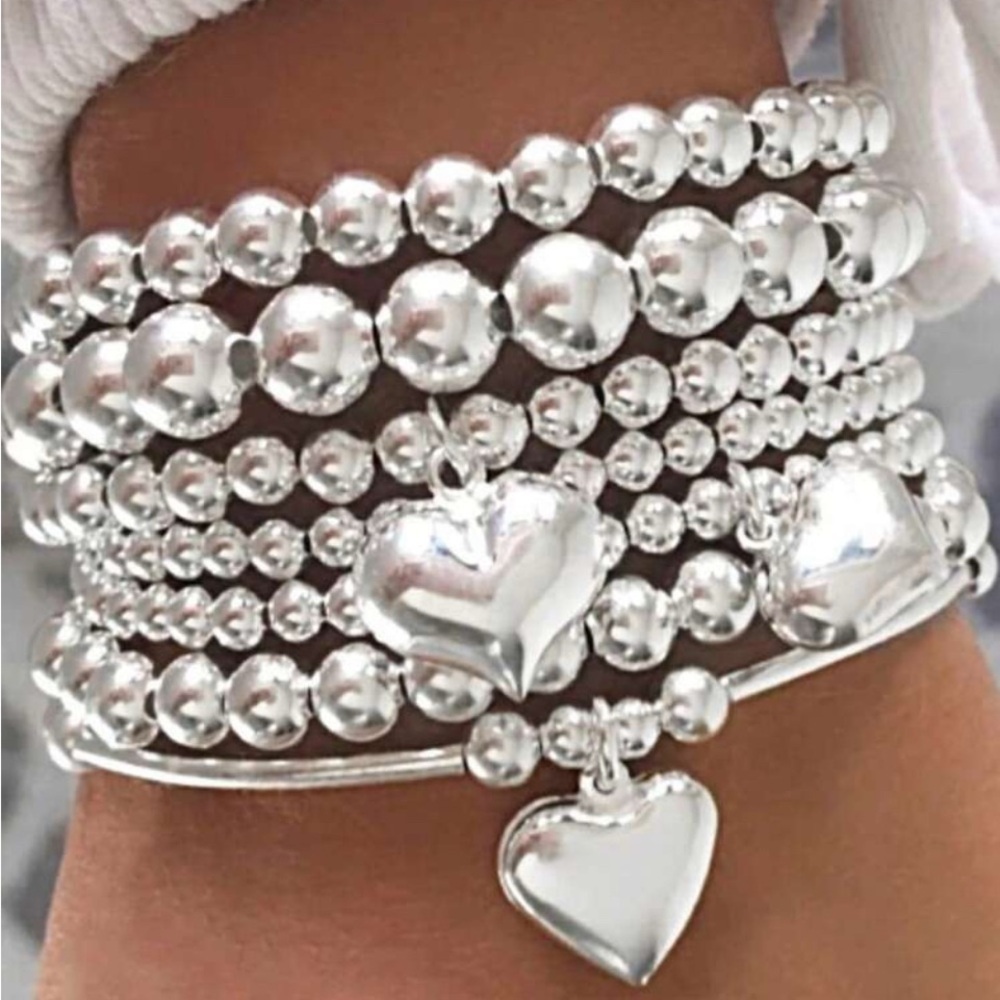 🥰🥰🥰BOGOHO 🥰🥰🥰Elegant Silver Heart Bead Bracelet Set